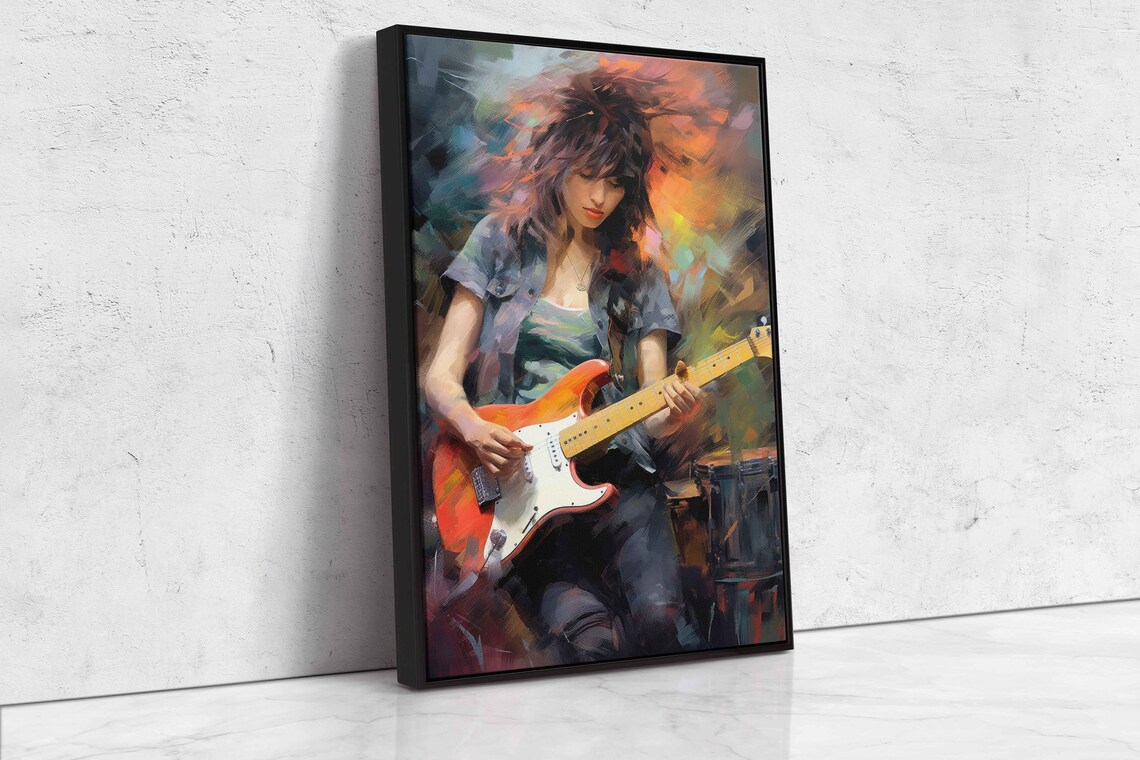 Woman Playing Electric Guitar Painterly Female Rockstar Musician Art - Image 4