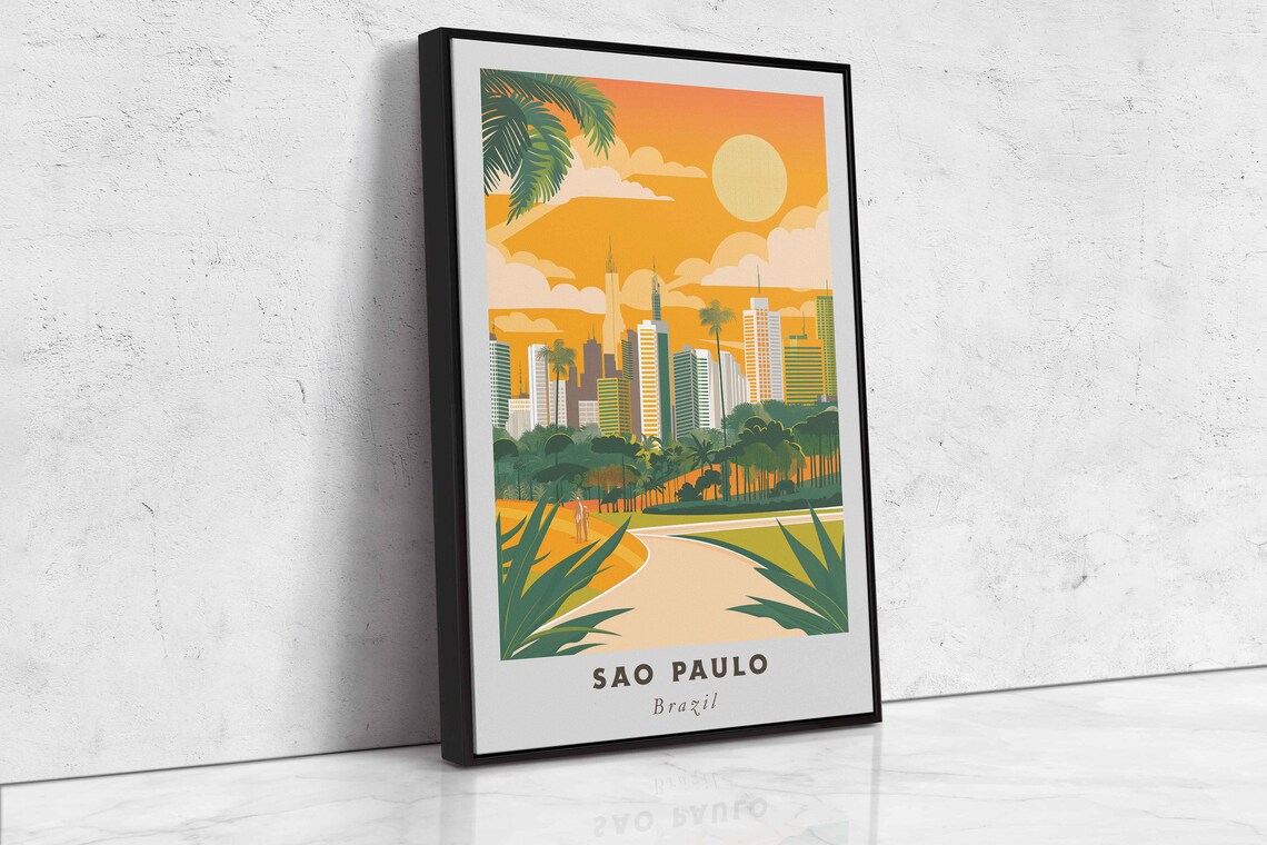 Sao Paulo Brazil Vintage Sunset Skyline and Park Retro Travel Poster - Image 2
