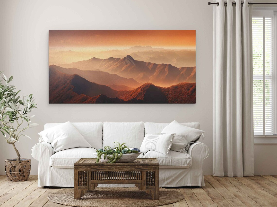 Panoramic Landscape Minimalist Mountains Print On Ready To Hang - Image 3