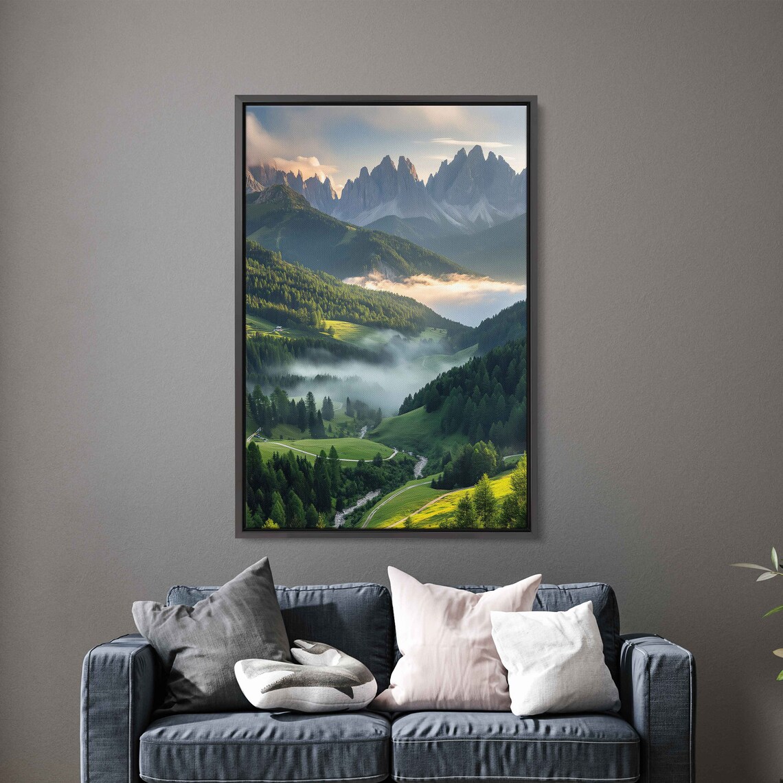 Sunlit Misty Forest Lush Greenery Mountain Ranges Cloudy Skies Wall Art Print Ready To Hang - Image 3