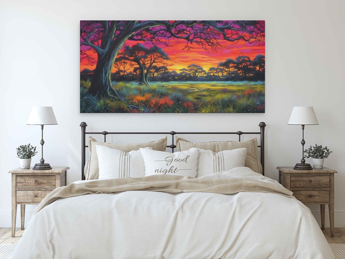 Neon African Plains Framed Print Ready To Hang - Image 3
