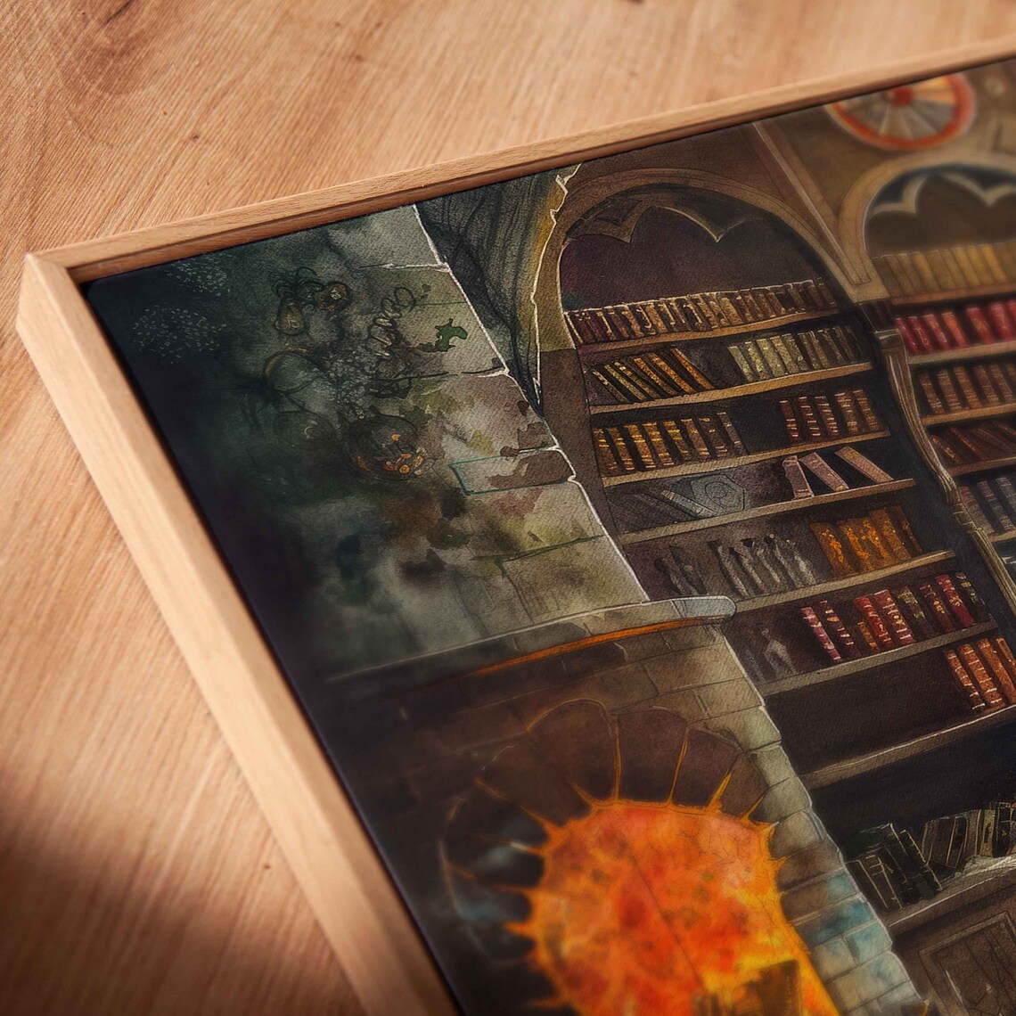 Grand Old Library Hall Stone Fireplace Stained Glass Window Poster - Image 2