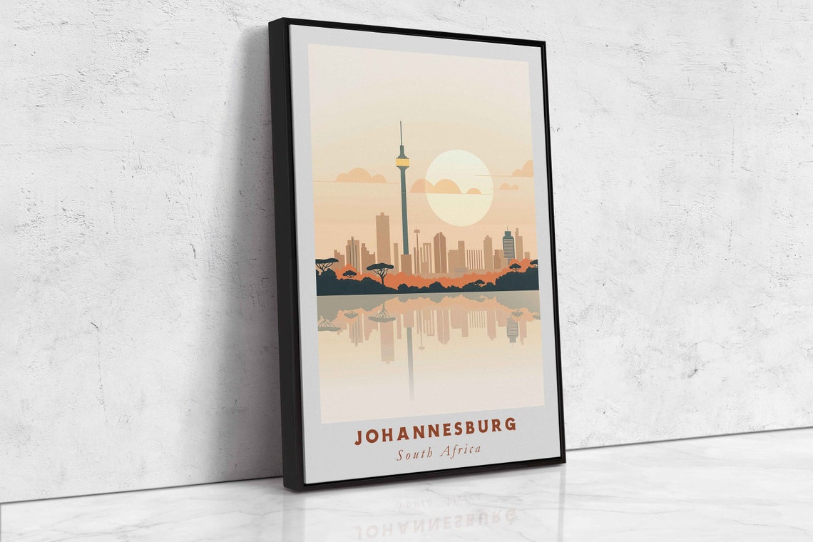Johannesburg South Africa Acrylic Painting Travel Art Framed Wall Art Framed Fine Art Poster Paper Print Travel Home Decor - Image 2