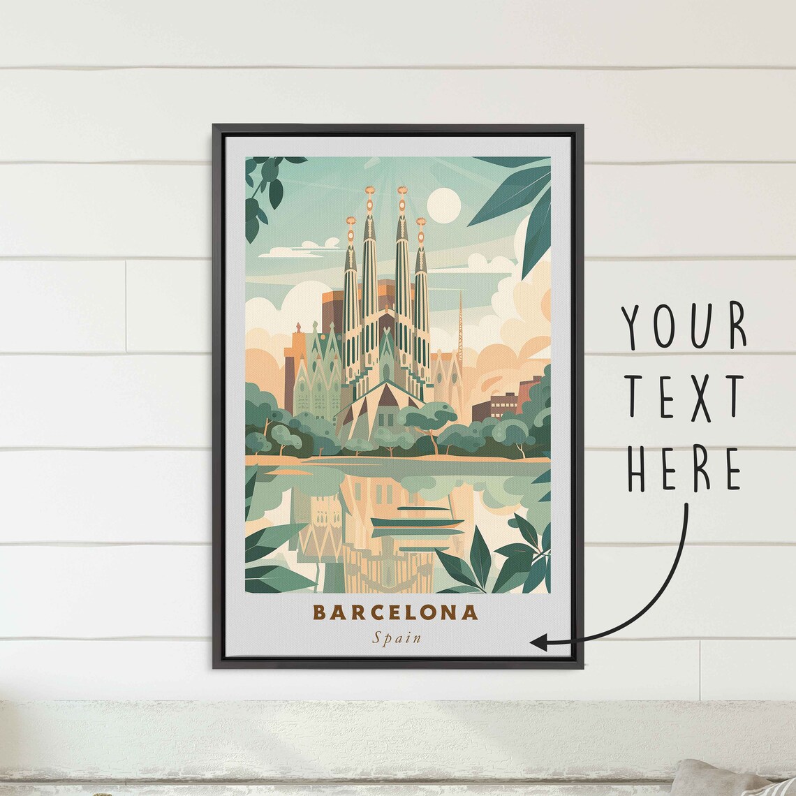 Barcelona Spain Sagrada Familia Garden Reflection Travel Poster