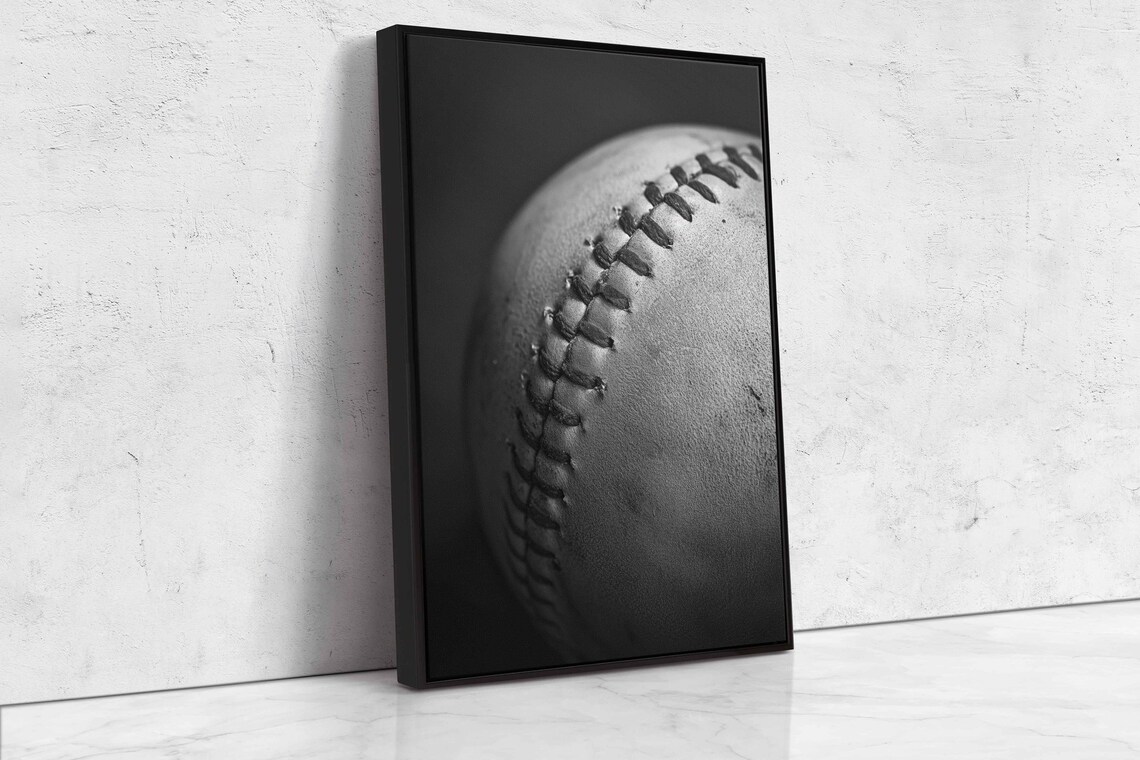 Baseball Closeup Black And White Stitches Leather Texture Sports Print - Image 4