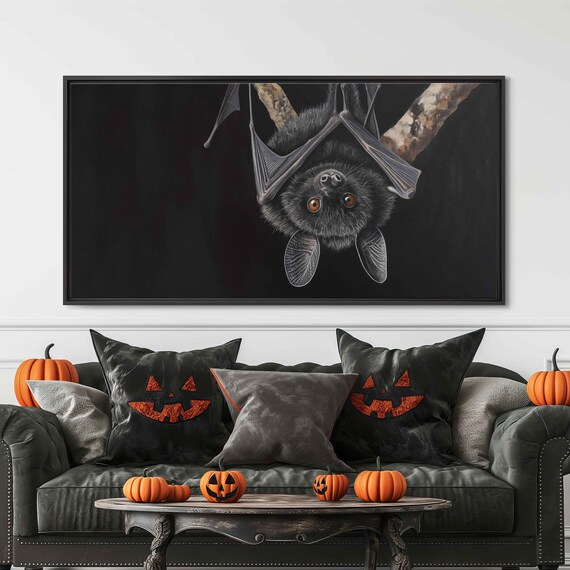 Black Bat Hanging Upside Down Dark Halloween Animal Art Poster