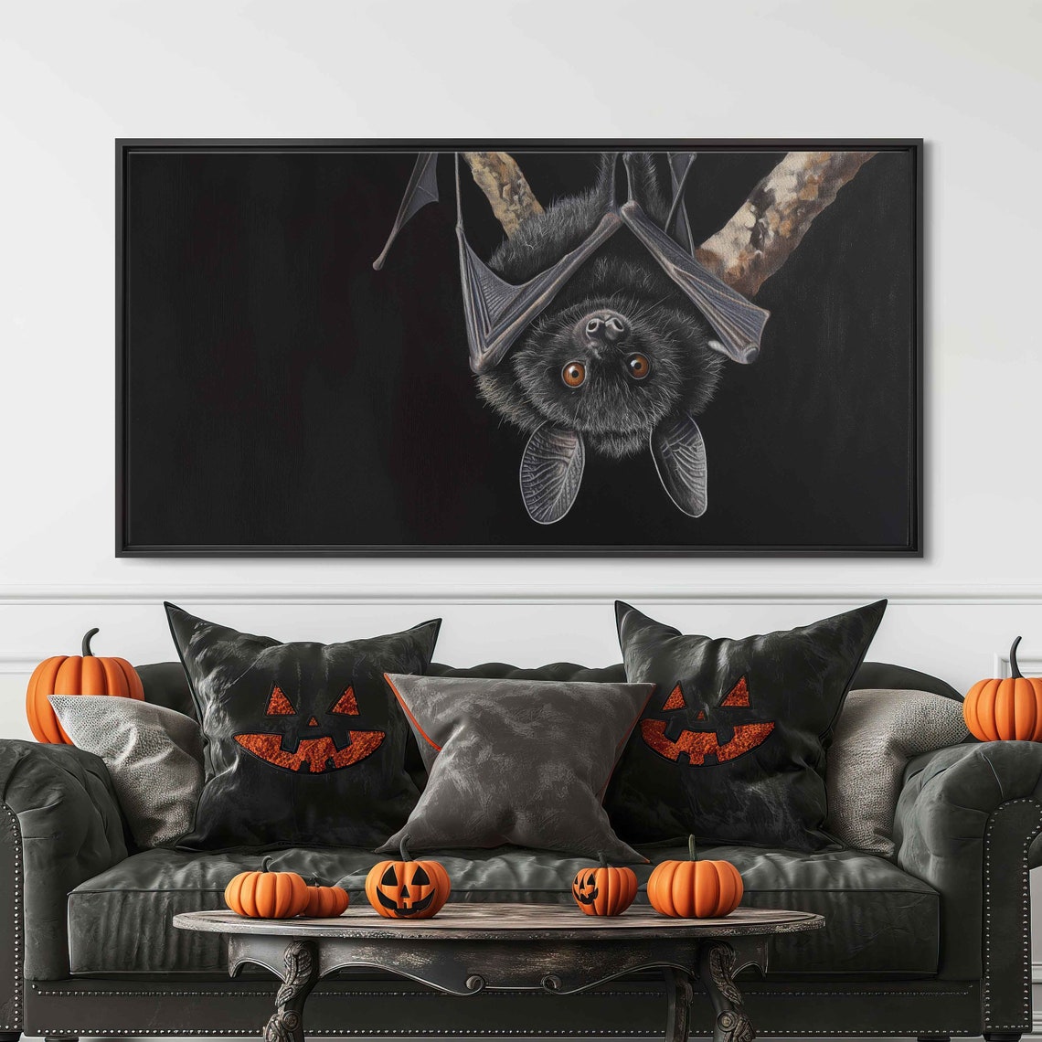 Black Bat Hanging Upside Down Dark Halloween Animal Art Poster