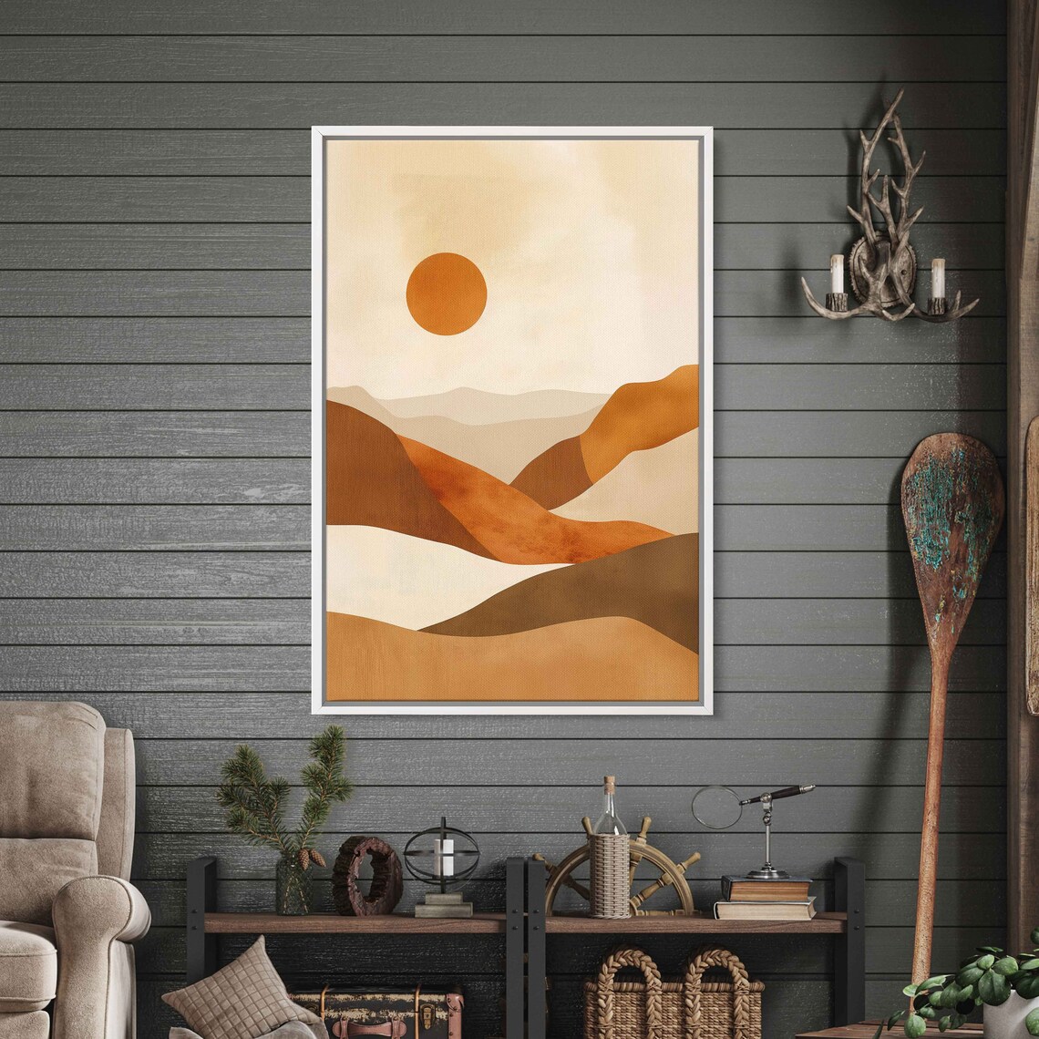 Neutral Desert Boho Style Wall Art Print Minimalist Design Abstract Shapes Desert Moon Eclectic Print Ready To Hang - Image 3