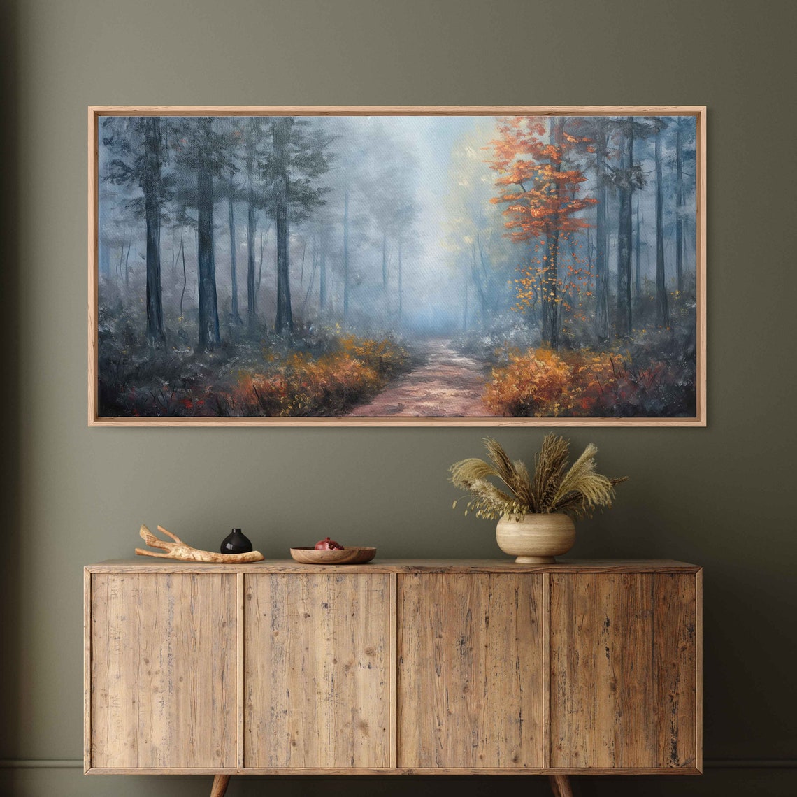 Misty Morning Forest Path With Tall Trees And Fall Foliage Art Poster - Image 3