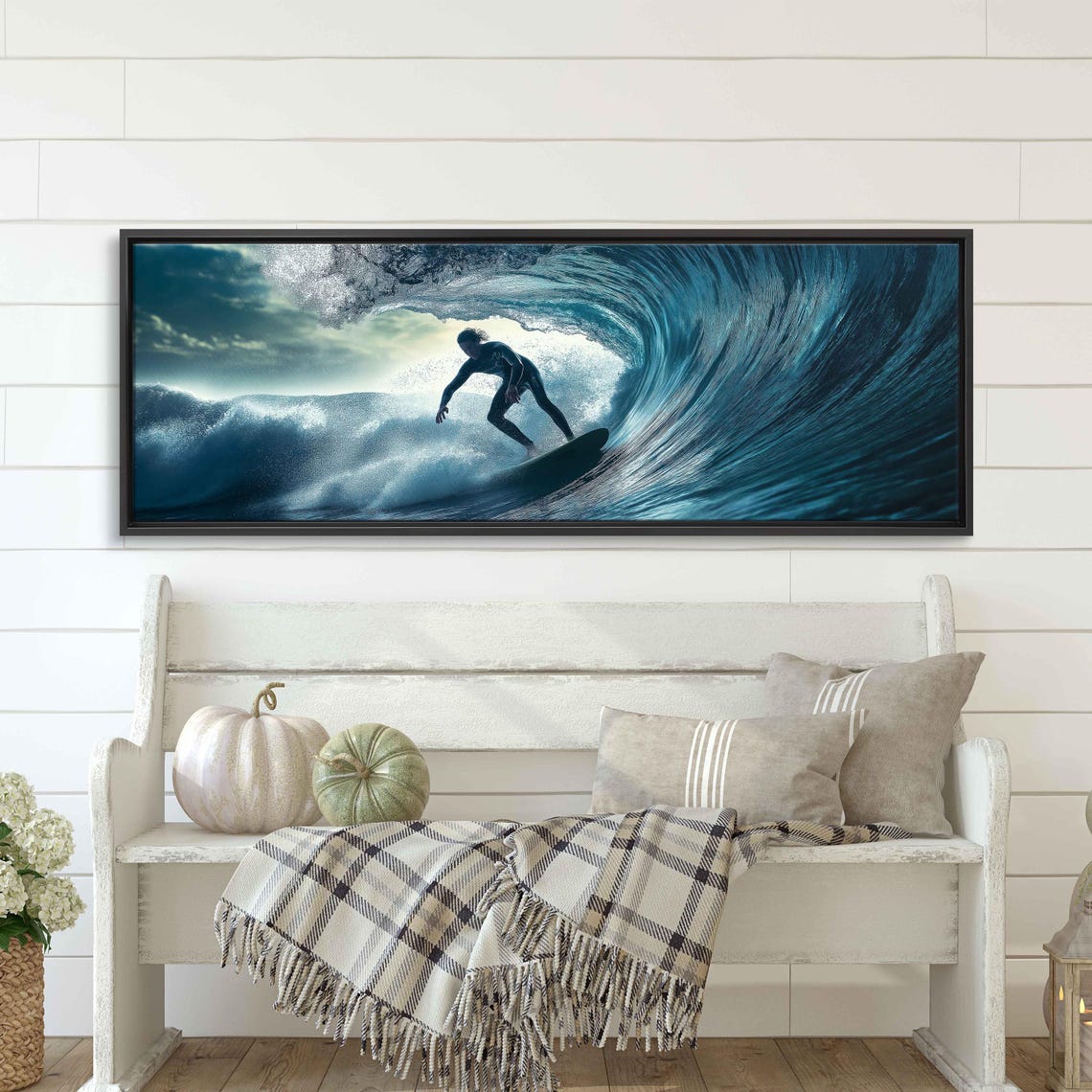 Surfer Riding Ocean Wave Wall Art Print Ocean Decor Gift For Surfer Blue Water Ready To Hang - Image 3