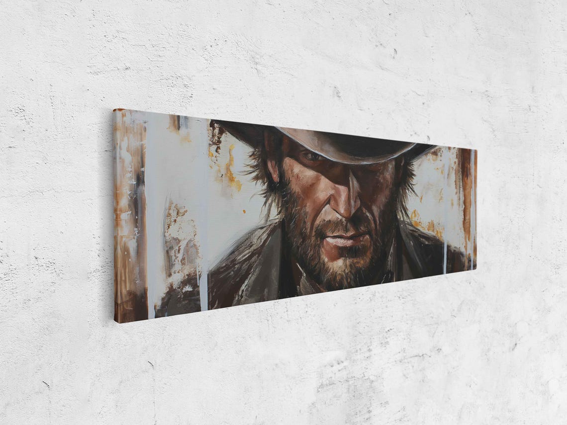 Bearded Outlaw Face In Deep Shadow Wide Panoramic Western Poster - Image 4