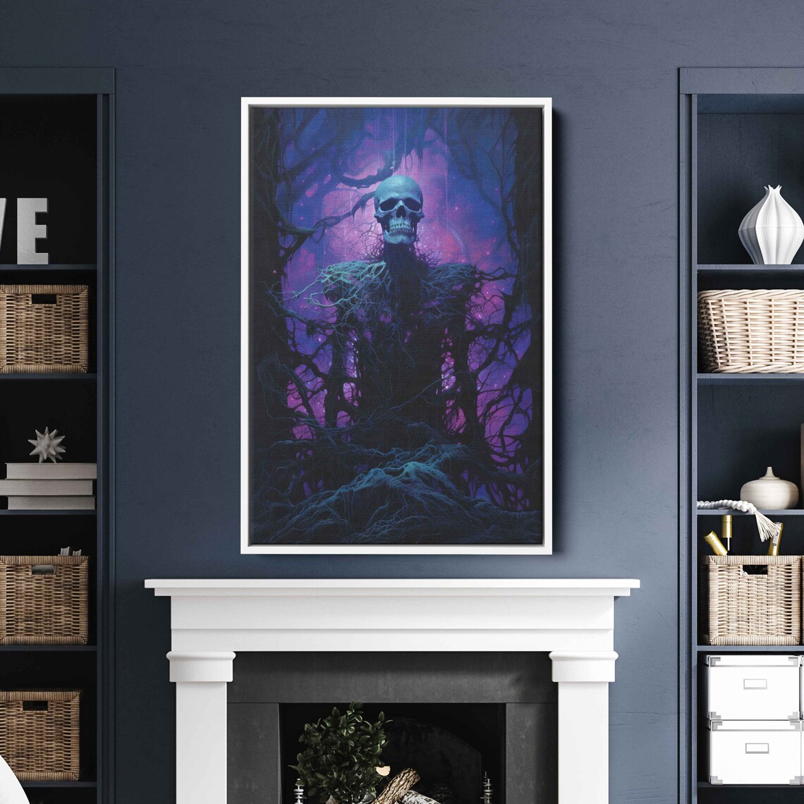 Spooky Skeleton Roots Rising Dark Forest Purple Nebula Halloween Poster - Image 3