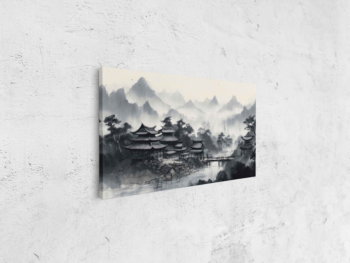 Japanese Ink Wash Monochrome Painting Art Print - Image 4