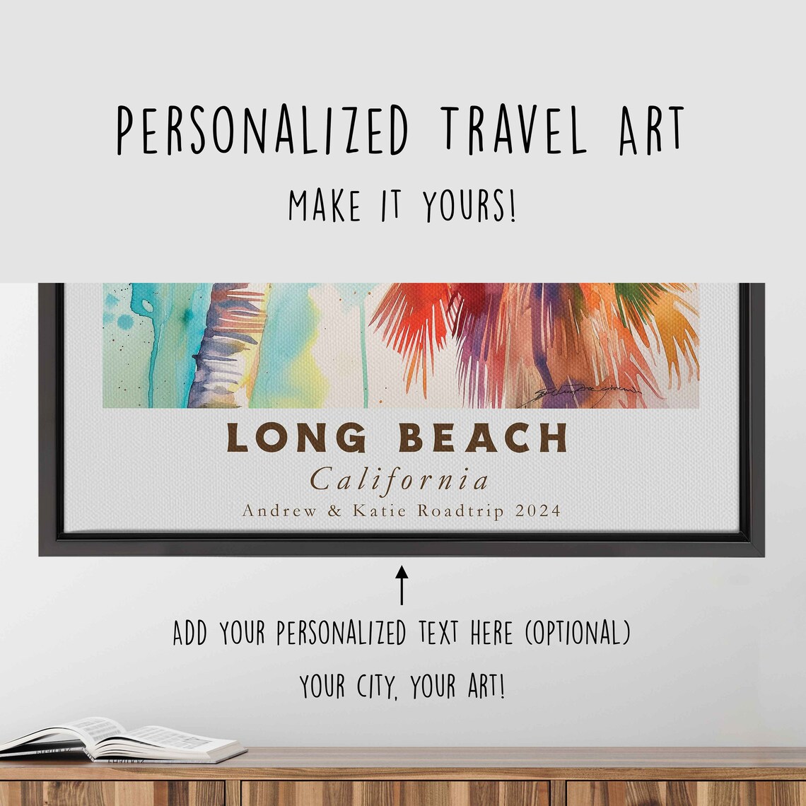 Long Beach California Colorful Watercolor Palm Trees Art Travel Poster - Image 4