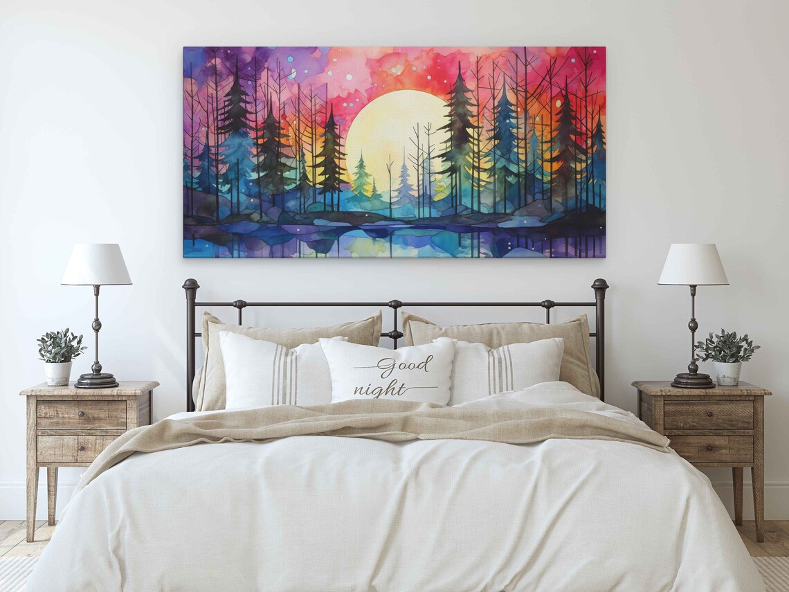 Watercolor Celestial Moonlit Forest Art Print - Image 3