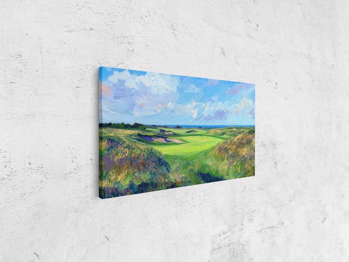 Links Golf Course Through Dunes To Ocean Coastal Painting Poster - Image 4