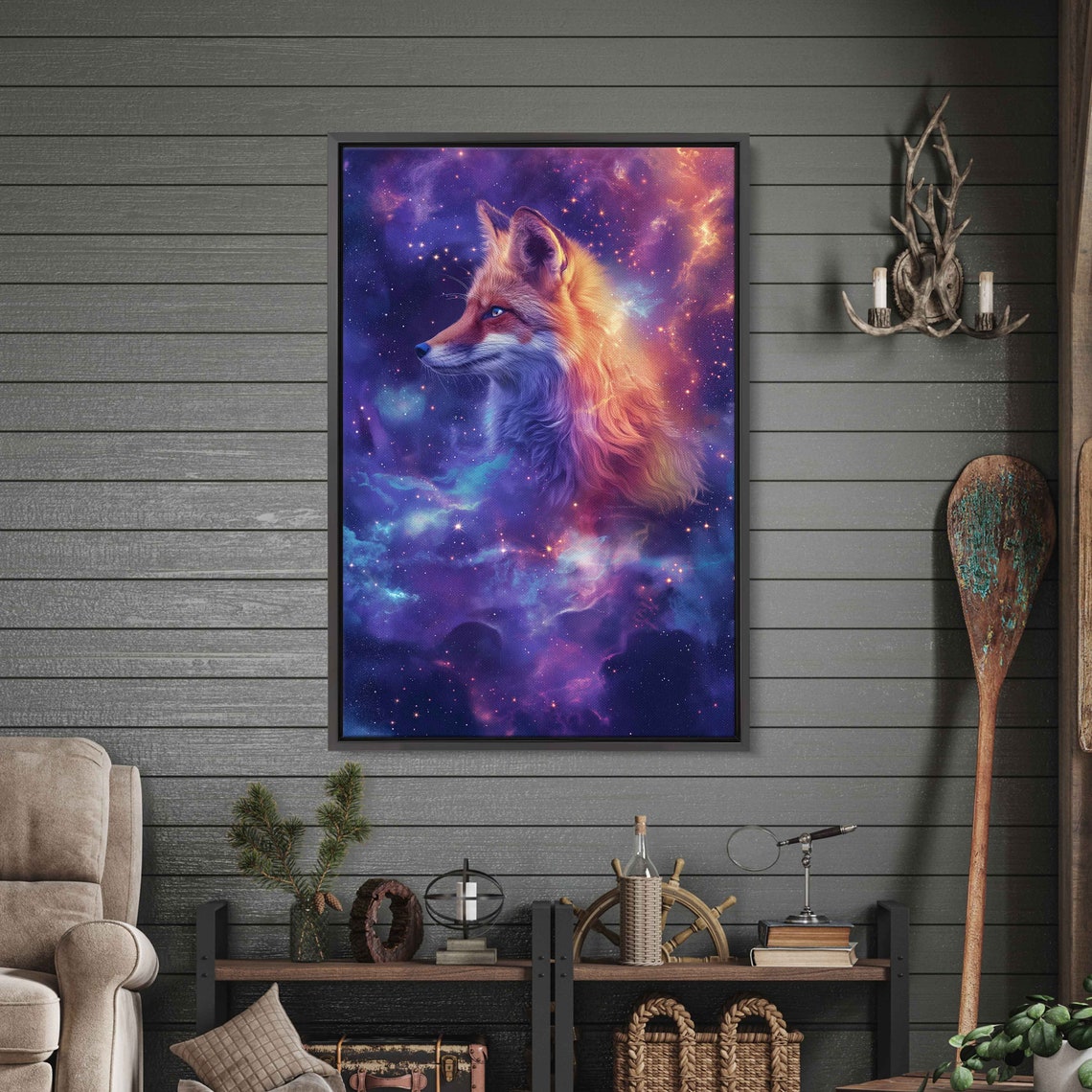 Celestial Wolf Starry Night Spirit Wolf Framed Print Ready To Hang - Image 2
