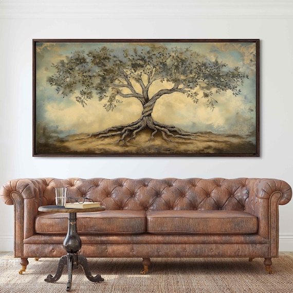 Tree Of Life With Elegant Roots Wall Art Print Vintage Earth Toned Design