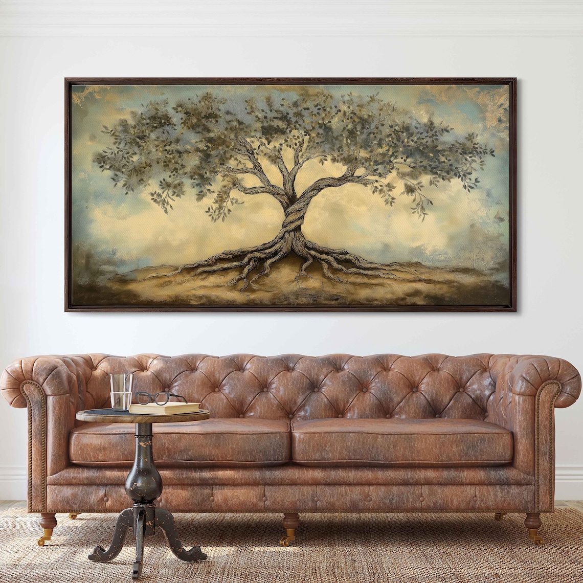 Tree Of Life Twisted Trunk Roots Earth Toned Panoramic Painting Poster