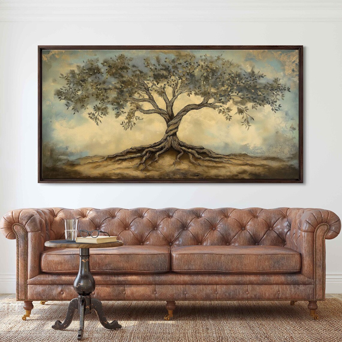 Tree Of Life With Elegant Roots Wall Art Print Vintage Earth Toned Design