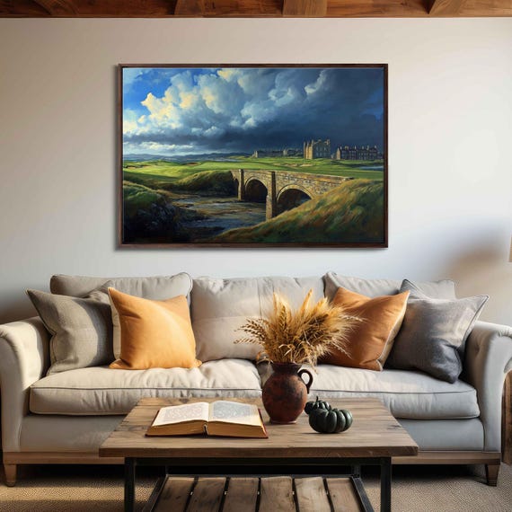 St Andrews Old Course Scotland Iconic Bridge Wall Art Print Gift For Golfer Gift For Him Scenic Sports Painting Ready To Hang