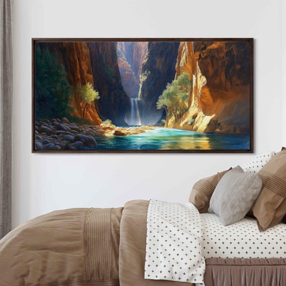 Zion Narrows Scenic View Wall Art Print Glowing Sunlight Blue Waters Nature Beauty