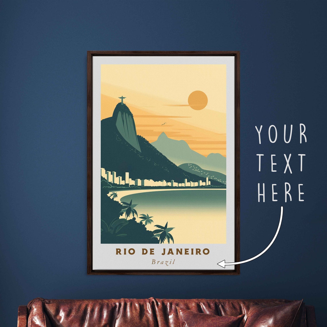 Rio de Janeiro Christ the Redeemer Copacabana Sunset Travel Poster