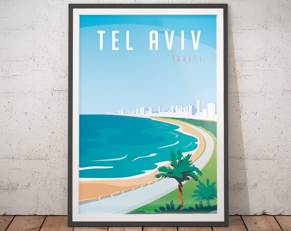 Tel Aviv Vintage Travel Poster, Minimalist Art Print