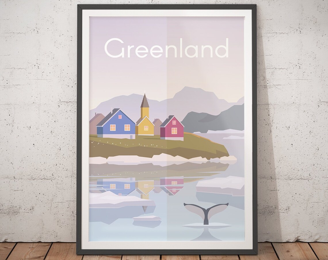 Greenland Pastel Arctic Village Whale Tail Scenic Travel Wall Art