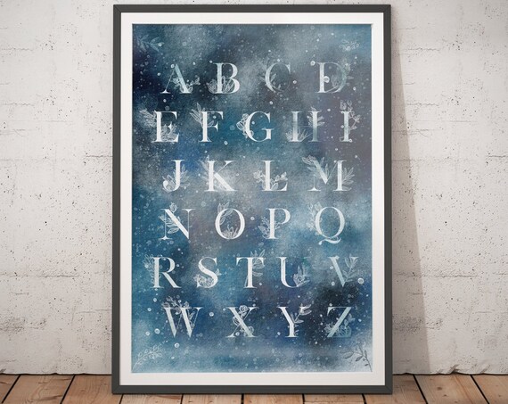 Celestial Watercolor Alphabet A-Z Constellation Nursery Wall Art