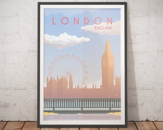 London Vintage Travel Poster, Minimalist Art Print
