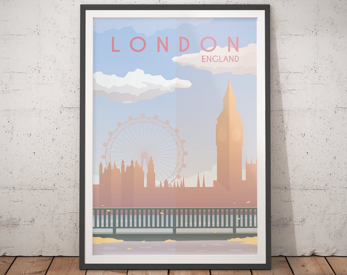 London Vintage Travel Poster, Minimalist Art Print
