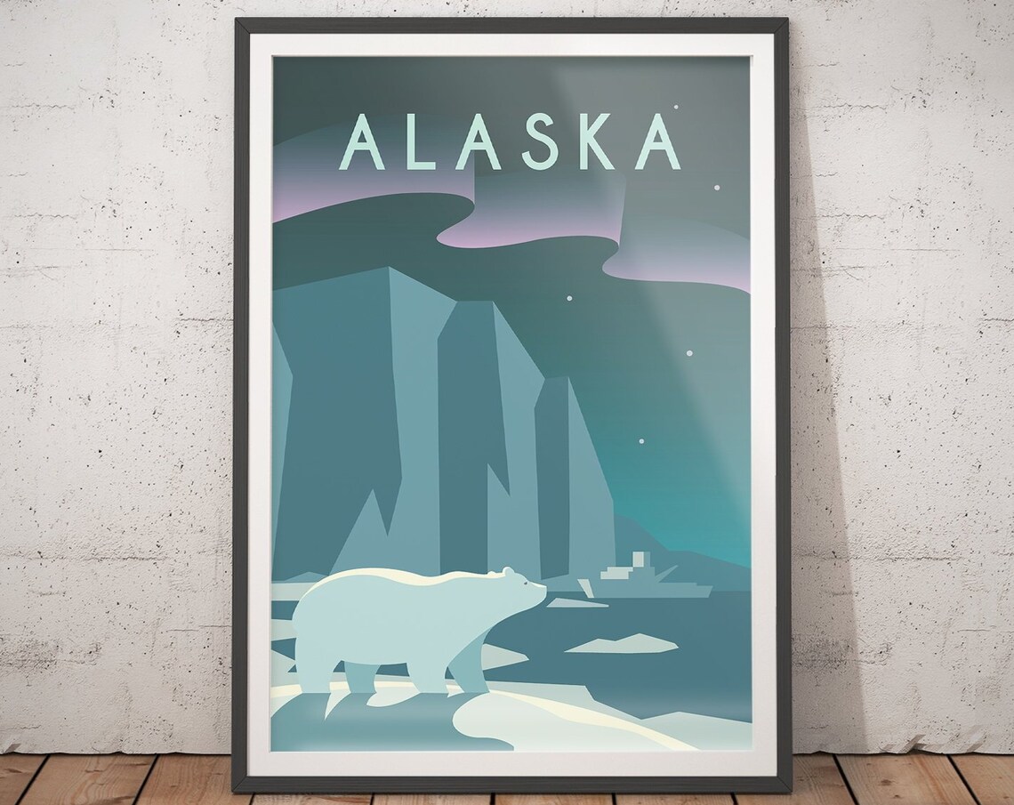 Alaska Vintage Travel Poster, Minimalist Art Print