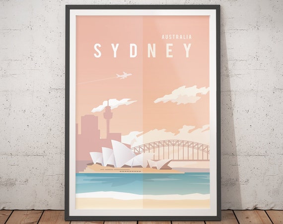 Sydney Vintage Travel Poster, Minimalist Art Print