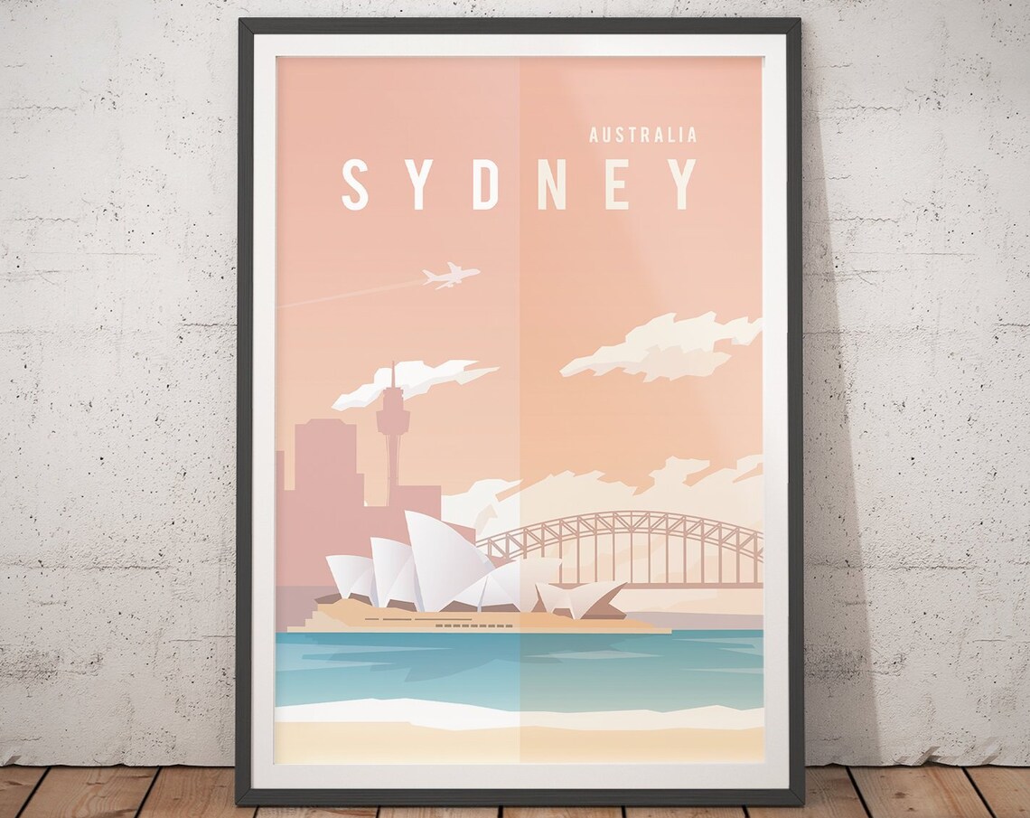 Sydney Vintage Travel Poster, Minimalist Art Print