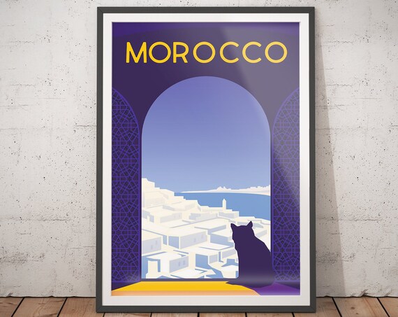 Morocco Vintage Travel Poster, Minimalist Art Print