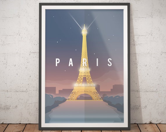 Paris Vintage Travel Poster, Eiffel Tower Art Print