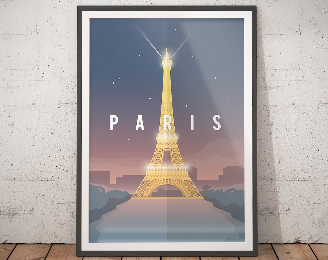 Paris Vintage Travel Poster, Eiffel Tower Art Print