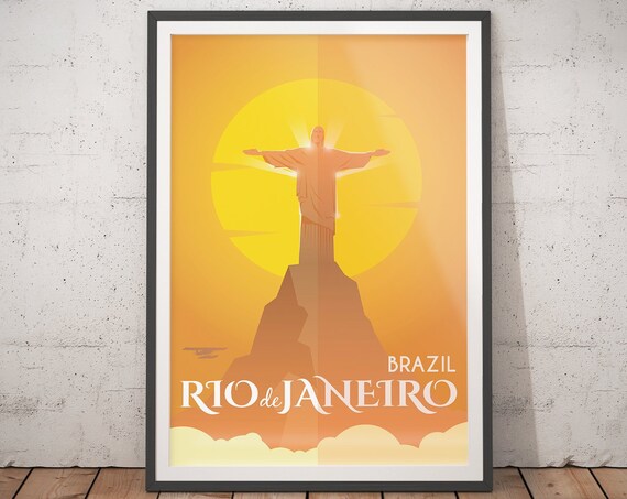 Rio De Janeiro Christ The Redeemer Golden Sunset Travel Wall Art
