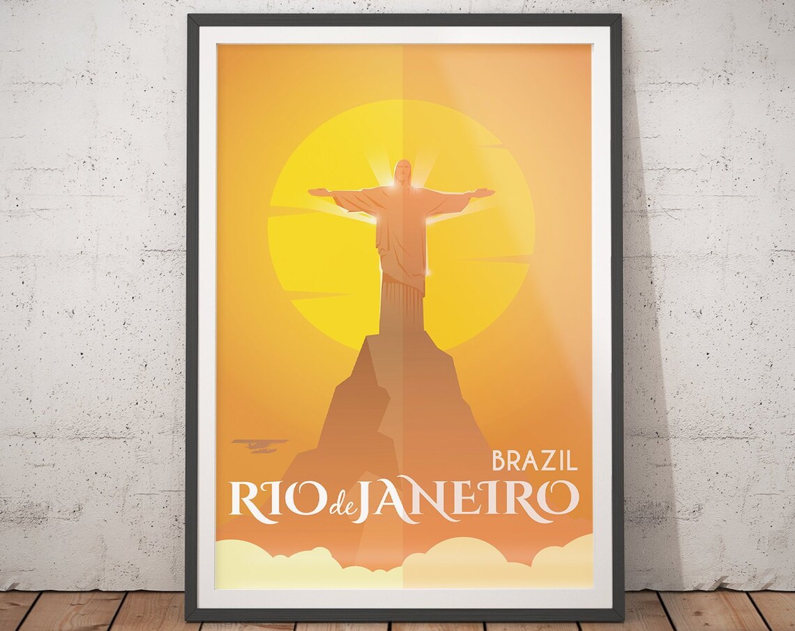Rio De Janeiro Christ The Redeemer Golden Sunset Travel Wall Art