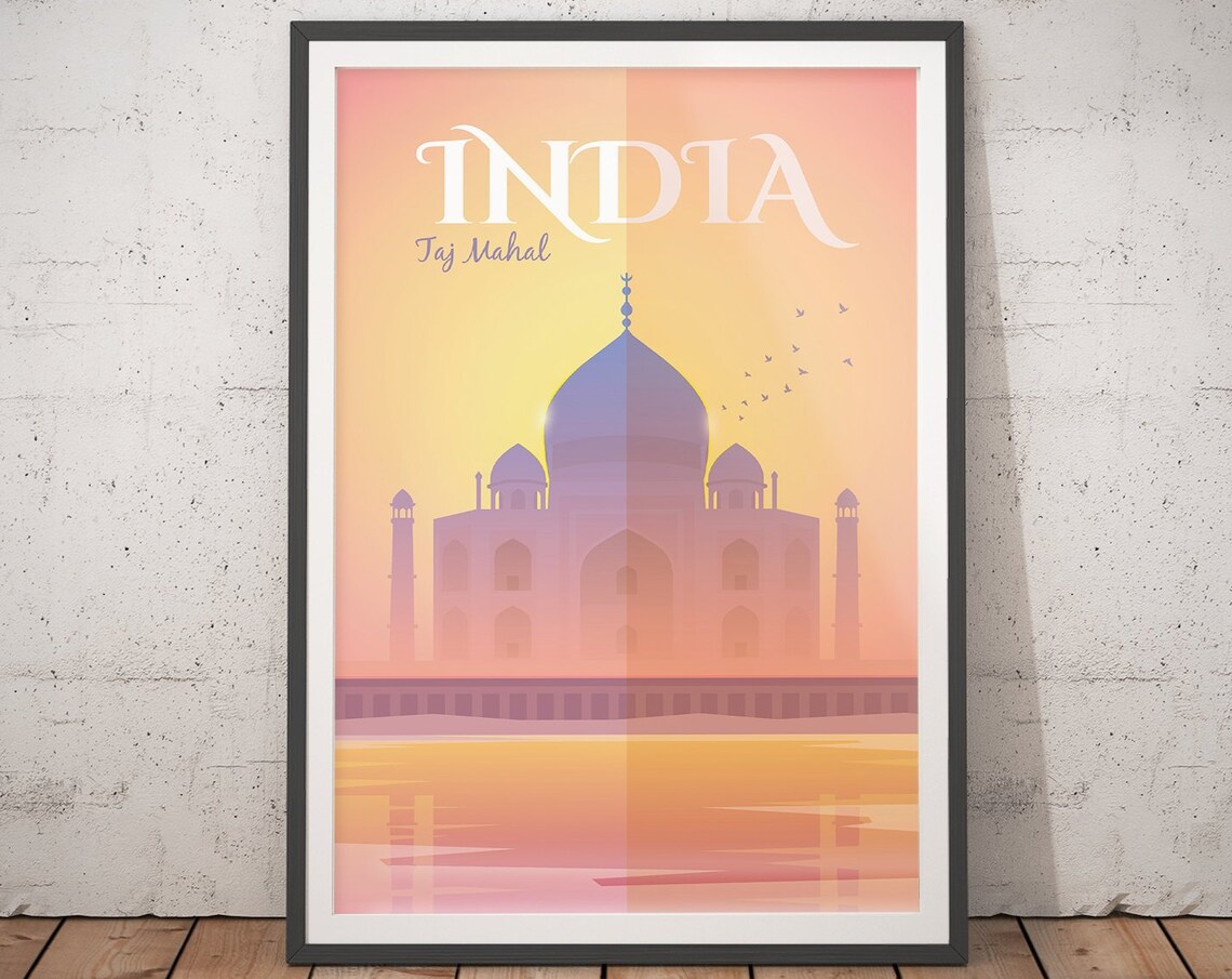 India Taj Mahal Golden Sunset Minimalist Gradient Travel Wall Art