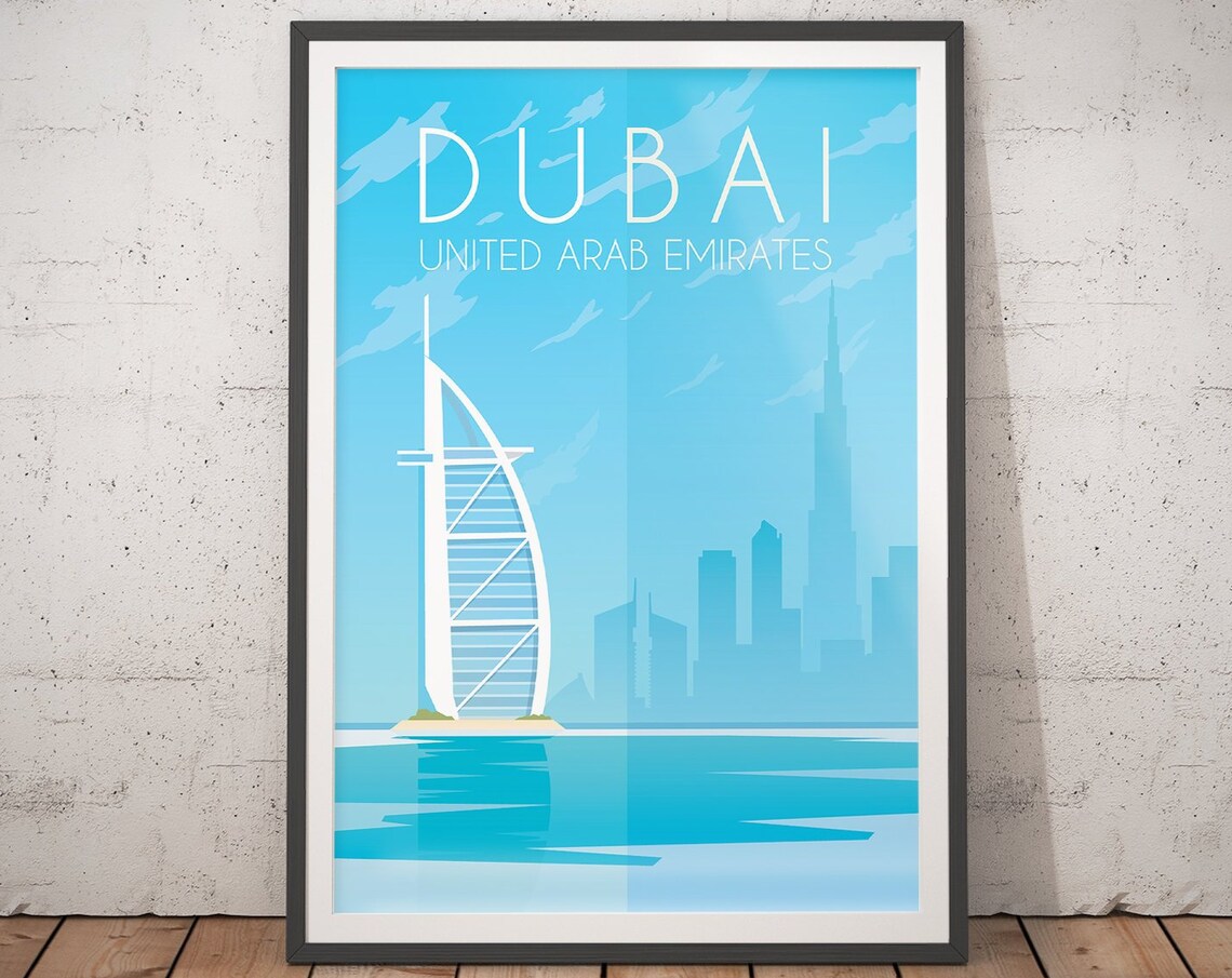 Dubai United Arab Emirates Minimalist Skyline Travel Wall Art