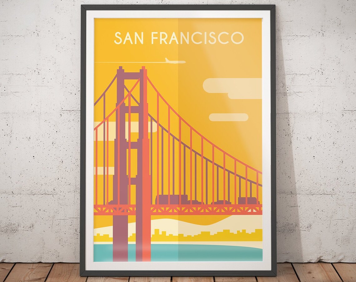 San Francisco Vintage Travel Poster, Minimalist Art Print