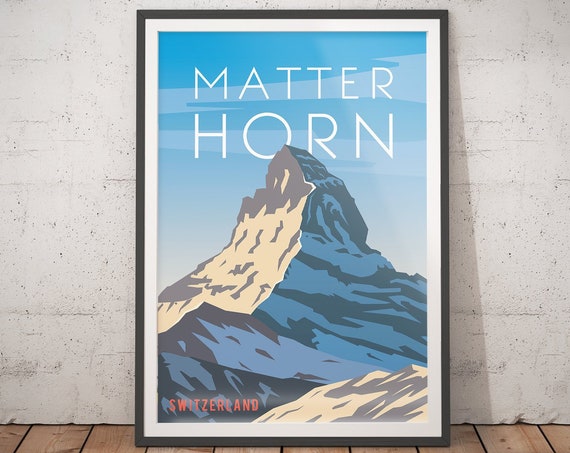 Matterhorn Vintage Travel Poster, Minimalist Travel Art
