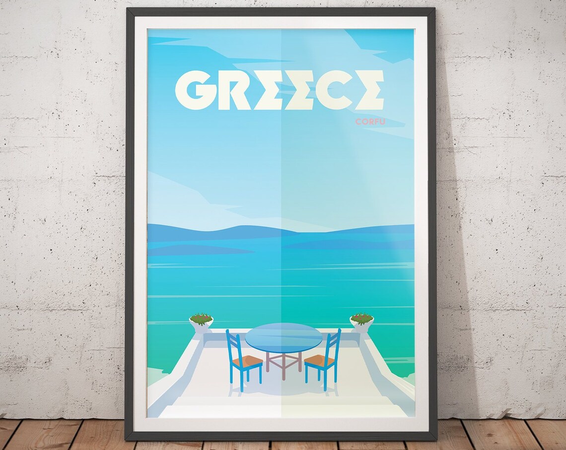 Greece Corfu Terrace Over The Sea Minimalist Travel Wall Art