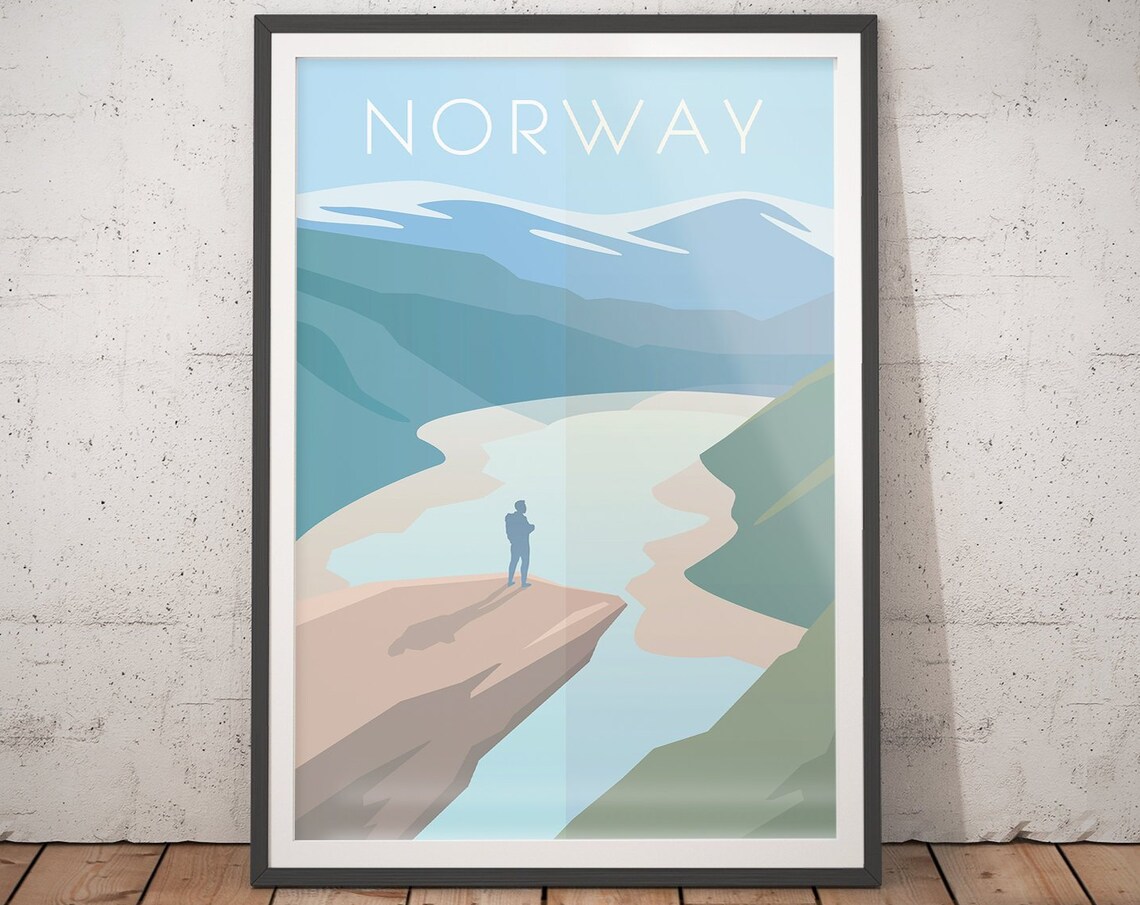 Norway Vintage Travel Poster, Minimalist Art Print