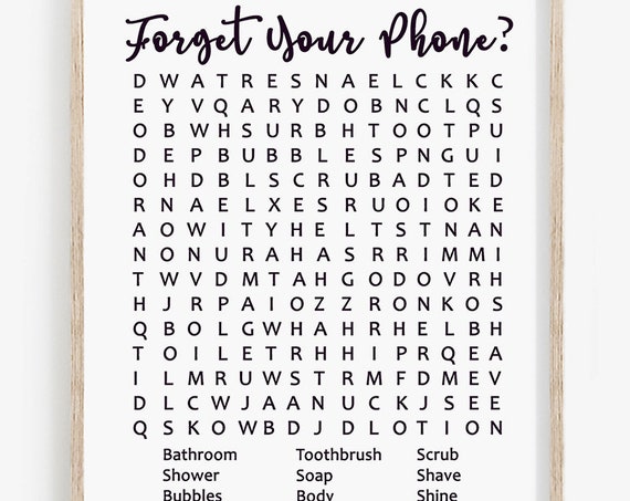 Forget Your Phone Bathroom Sign Word Search Art Print