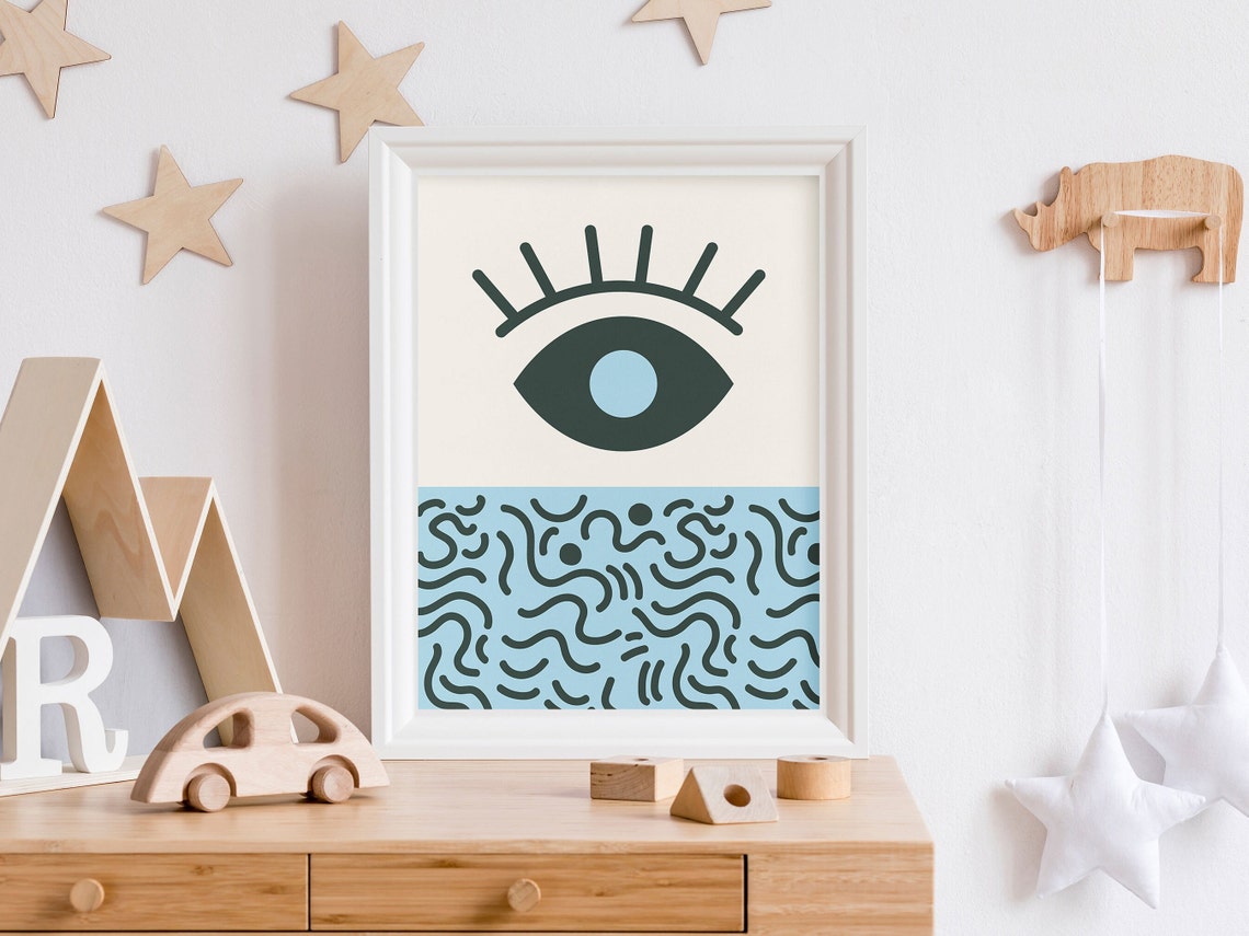 Abstract Kids Art Print Retro Playroom Poster Cool Wall Art For Toddlers Blue Nursery Decor Colorful Doodle Drawing - Image 4