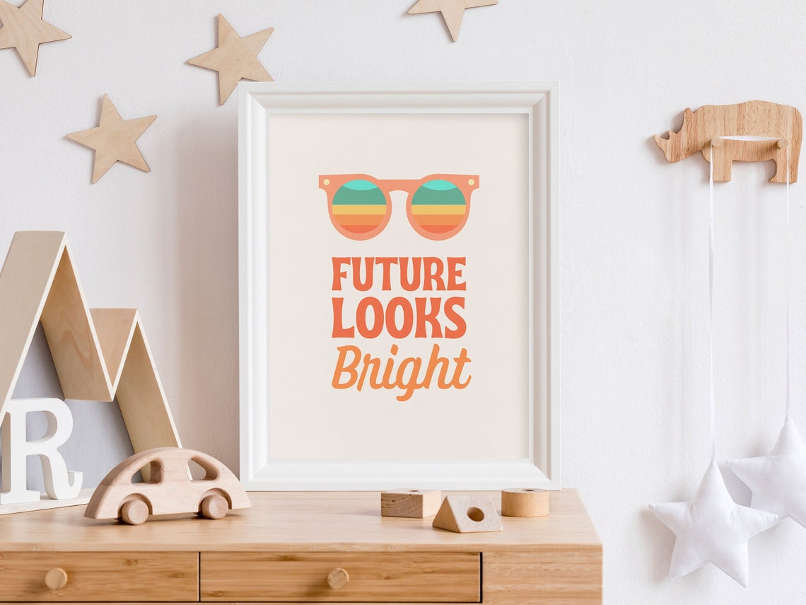Future Looks Bright Retro Sunglasses Poster with Striped Lens Art - Image 2