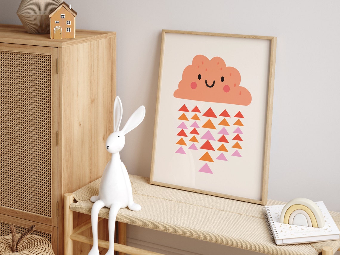 Happy Smiling Cloud Poster with Colorful Rain Triangle Nursery Art - Image 5